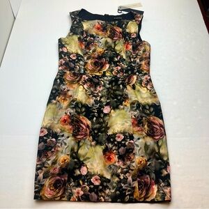 Black Halo Anthropologie Jackie O Black Pink‎ Rose Floral Sheath Dress SZ 10 NEW